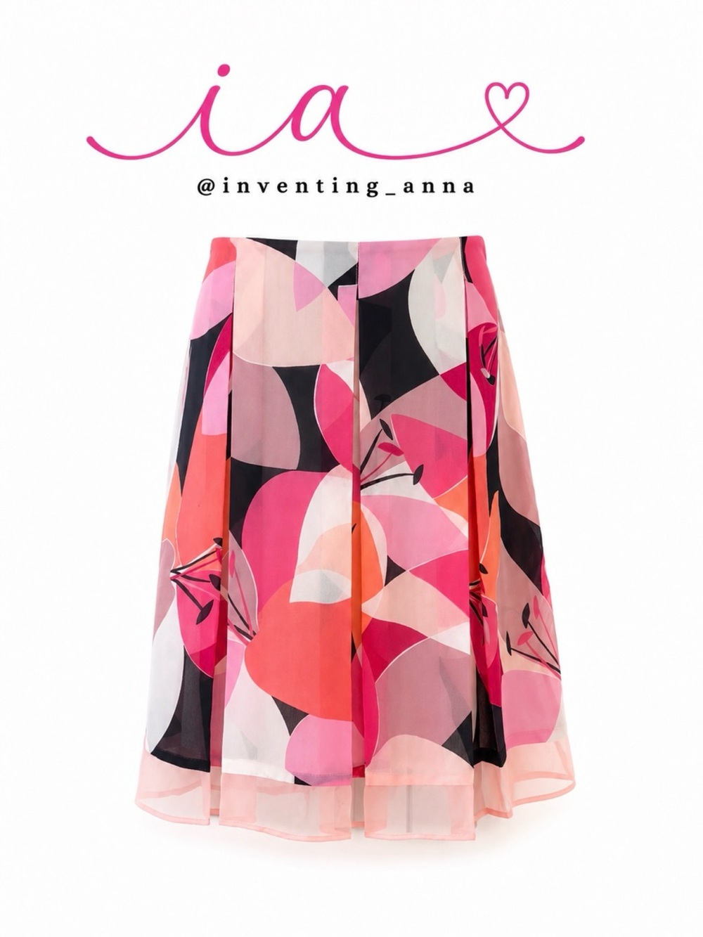 Worthington Pink Black Abstract Pleated Midi Circle Skirt size 18